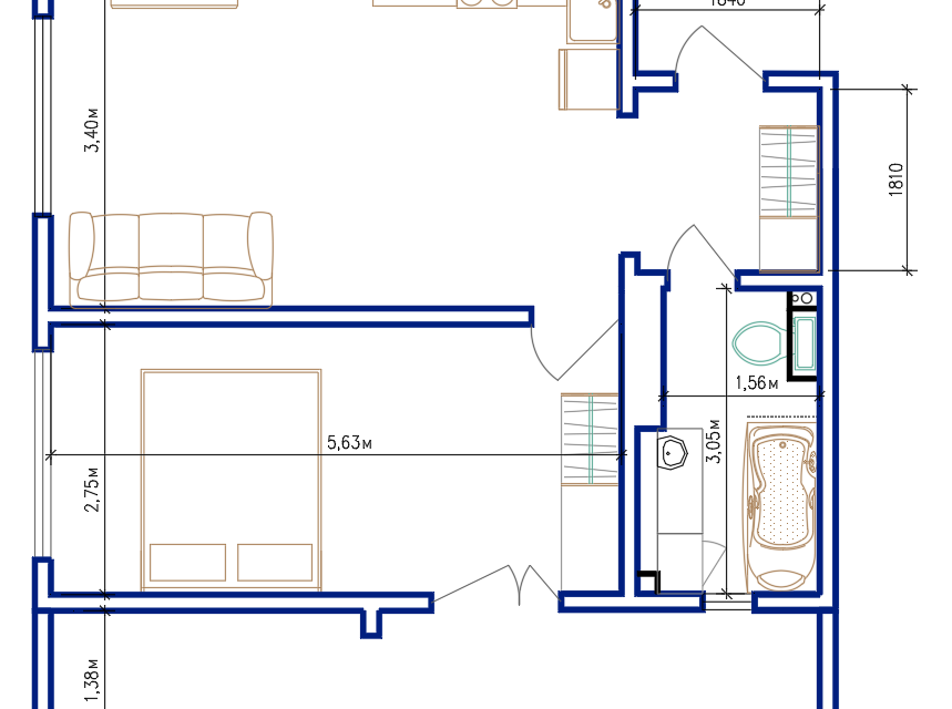 Продаётся 1-комнатная квартира, 45 м²