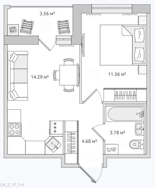 Продаётся 1-комнатная квартира, 33.7 м²