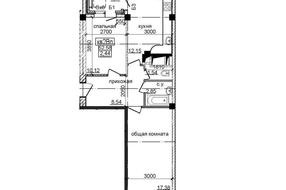 Продаётся 2-комнатная квартира, 54 м²