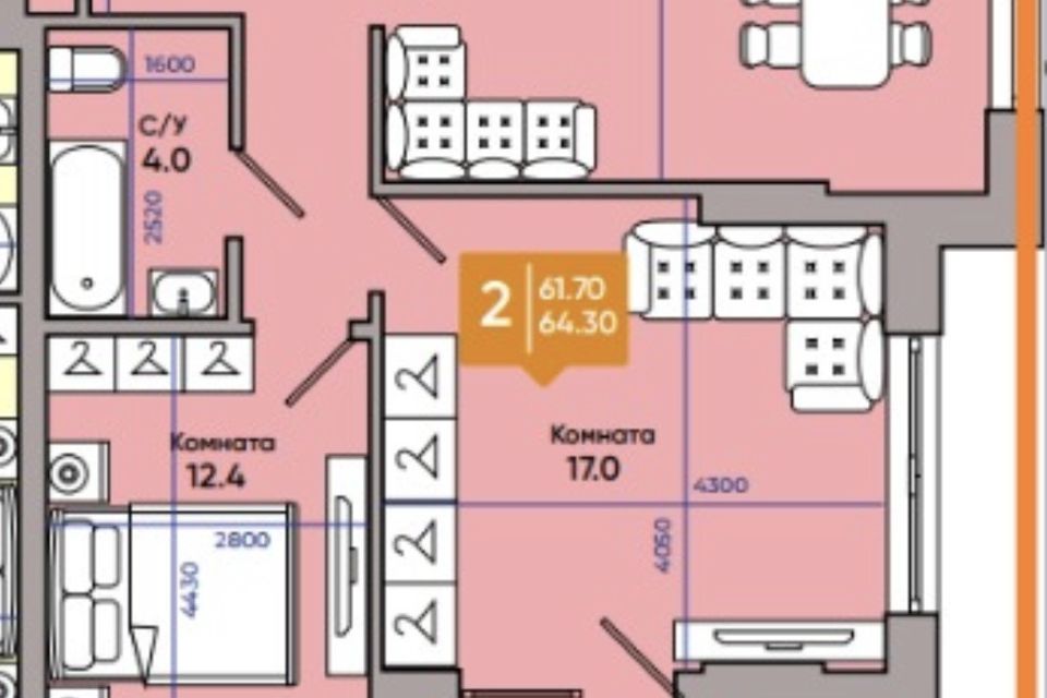 Продаётся 2-комнатная квартира, 60 м²
