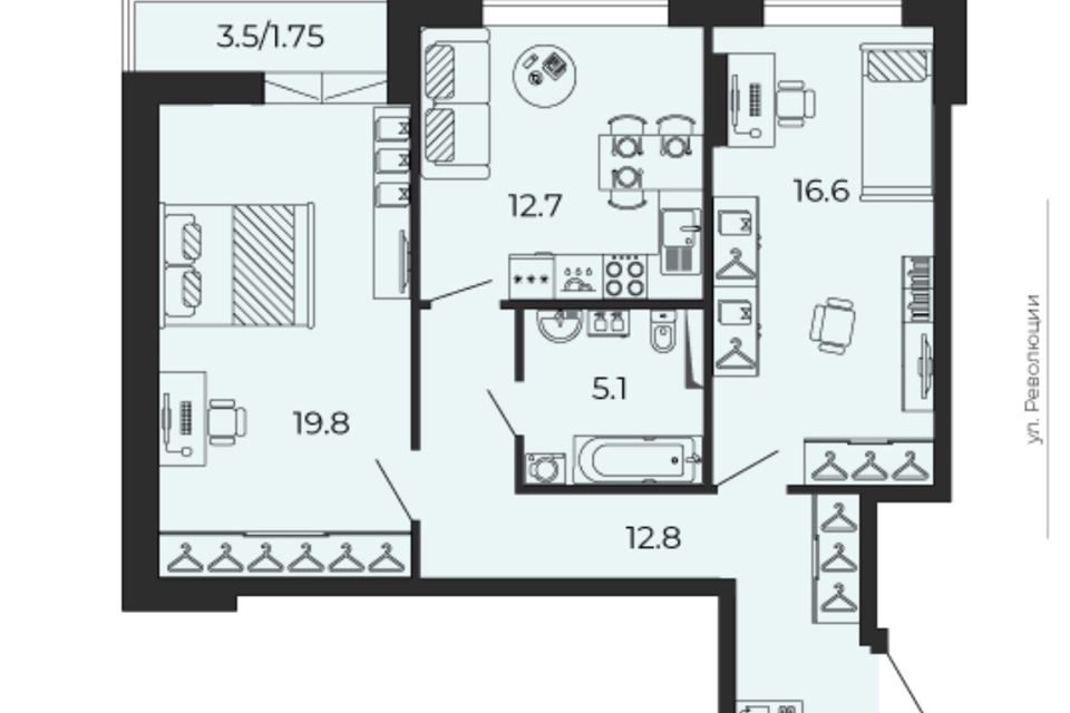 Продаётся 2-комнатная квартира, 67 м²