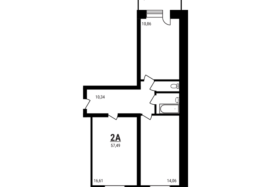 Продаётся 2-комнатная квартира, 57.49 м²