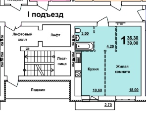 Продаётся 1-комнатная квартира, 36.3 м²