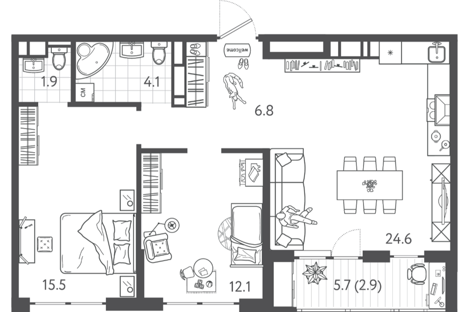Продаётся 2-комнатная квартира, 64.3 м²