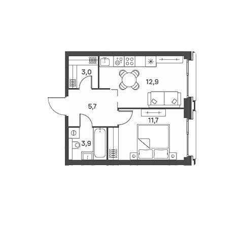 Продаётся 1-комнатная квартира, 36.8 м²