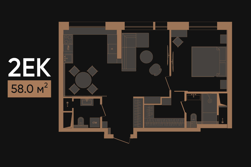 Продаётся 2-комнатная квартира, 58 м²