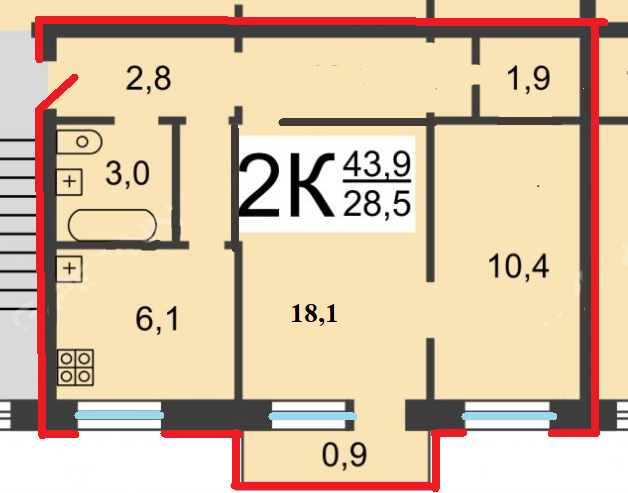 Продаётся 2-комнатная квартира, 42.2 м²