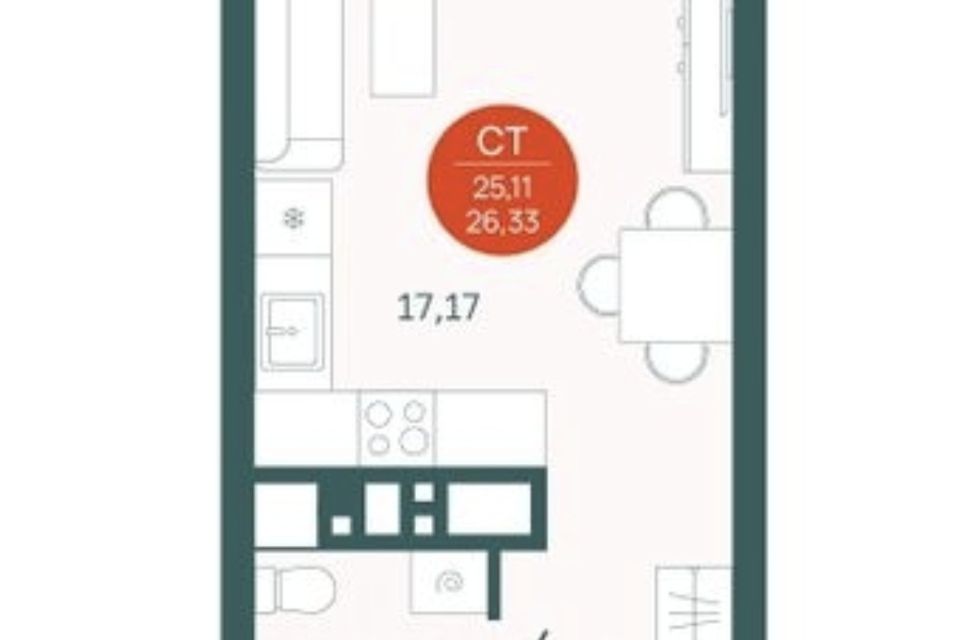 Продаётся студия, 25 м²