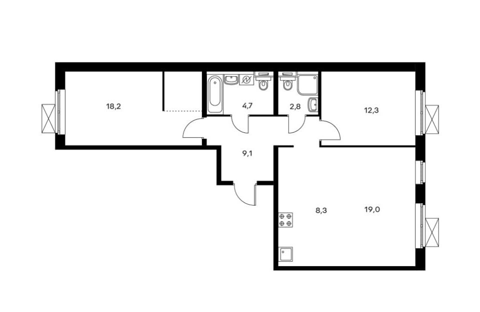 Продаётся 3-комнатная квартира, 73.4 м²