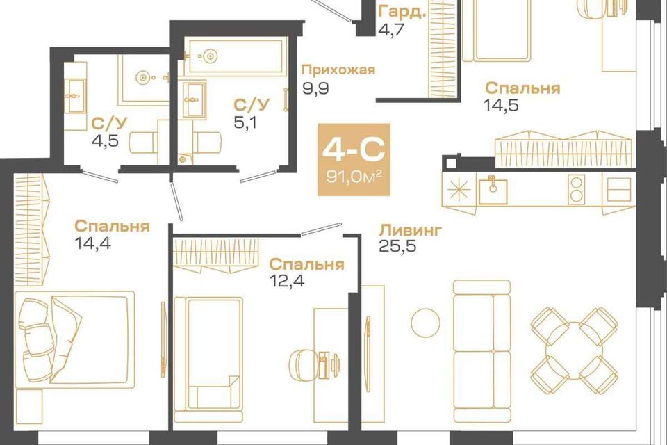 Дизайн парадной 4-х комнатной квартиры для старшего поколения в духе советского ампира