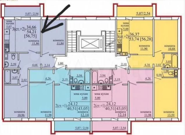 Продаётся 3-комнатная квартира, 56.8 м²