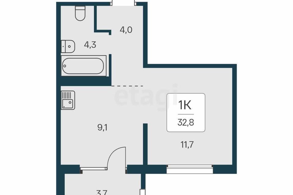 Продаётся 1-комнатная квартира, 32.8 м²