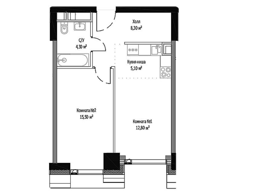 Продаётся 1-комнатная квартира, 46 м²