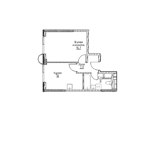 Продаётся 1-комнатная квартира, 36.8 м²