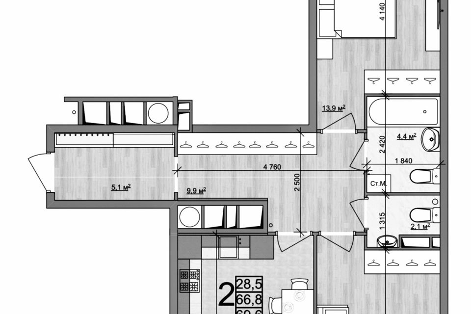 Продаётся 2-комнатная квартира, 70 м²