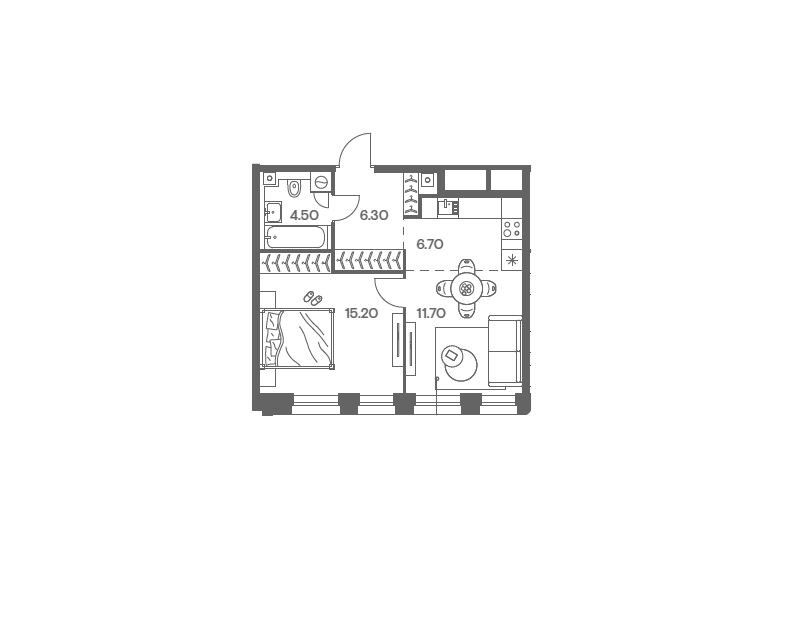 Продаётся 1-комнатная квартира, 44.4 м²