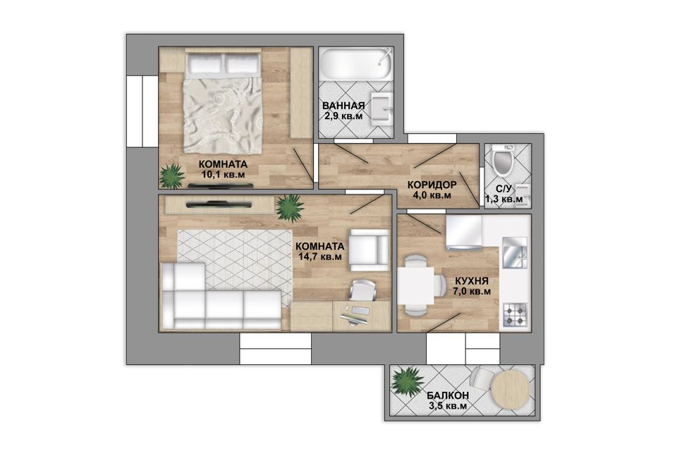 Продаётся 2-комнатная квартира, 40.1 м²