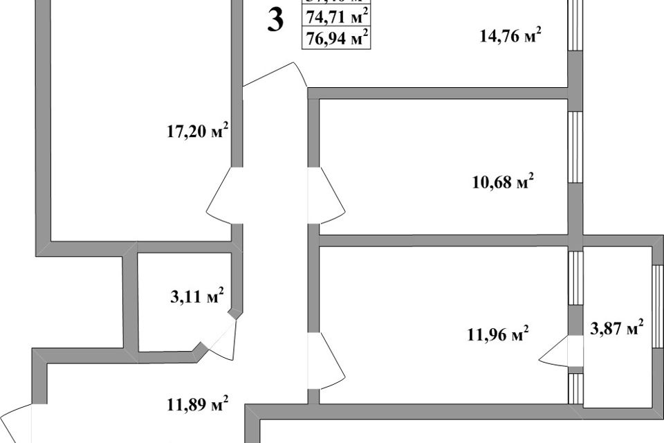 Продаётся 3-комнатная квартира, 74.8 м²