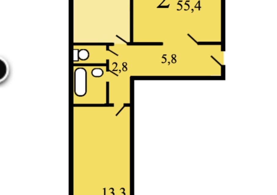 Продаётся 2-комнатная квартира, 55.4 м²