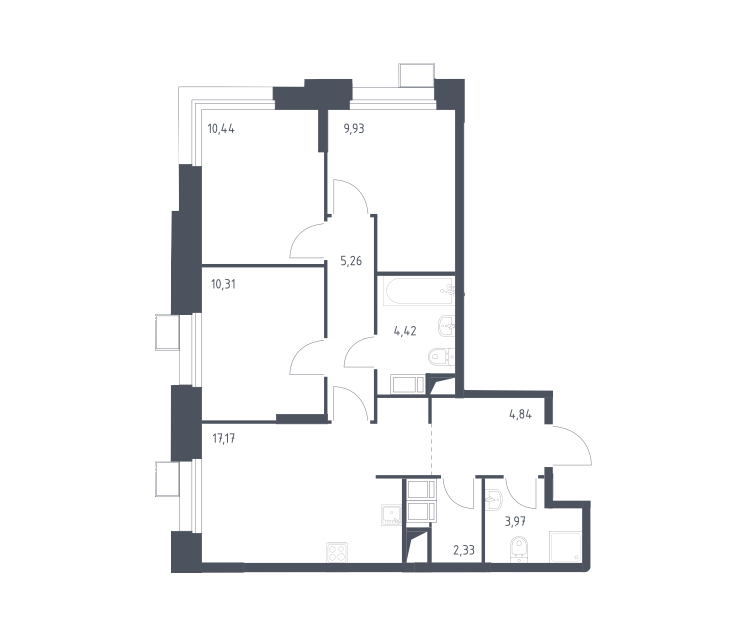 Продаётся 3-комнатная квартира, 68.67 м²