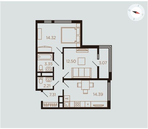 Продаётся 2-комнатная квартира, 55.6 м²