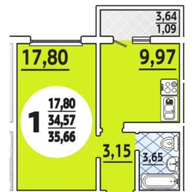 Продаётся 1-комнатная квартира, 37 м²