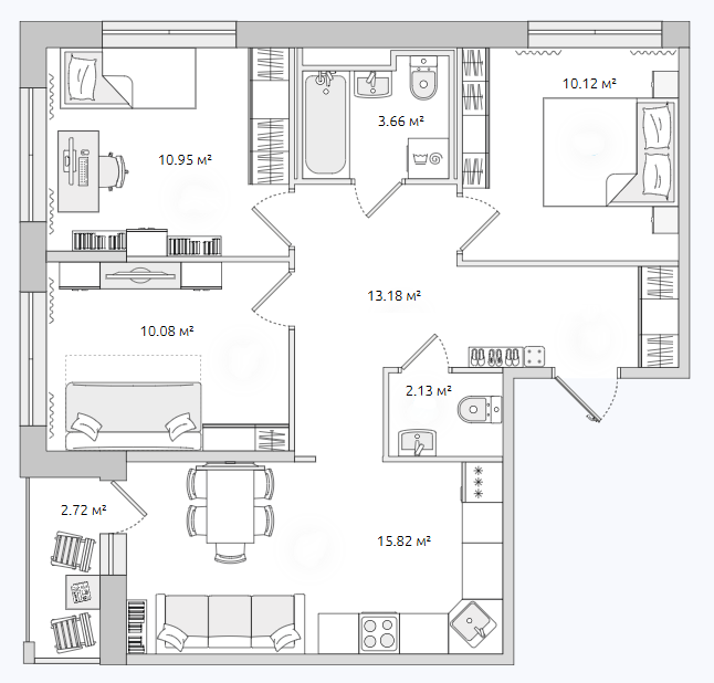 Продаётся 3-комнатная квартира, 65 м²