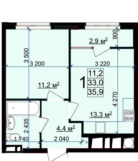 Продаётся 1-комнатная квартира, 36.1 м²