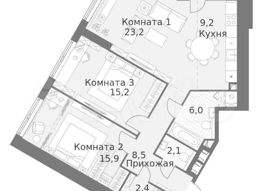 Продаётся 3-комнатная квартира, 84.1 м²