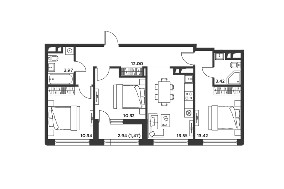 Продаётся 3-комнатная квартира, 67.65 м²