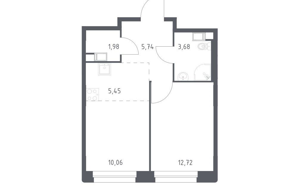 Продаётся 1-комнатная квартира, 39.63 м²