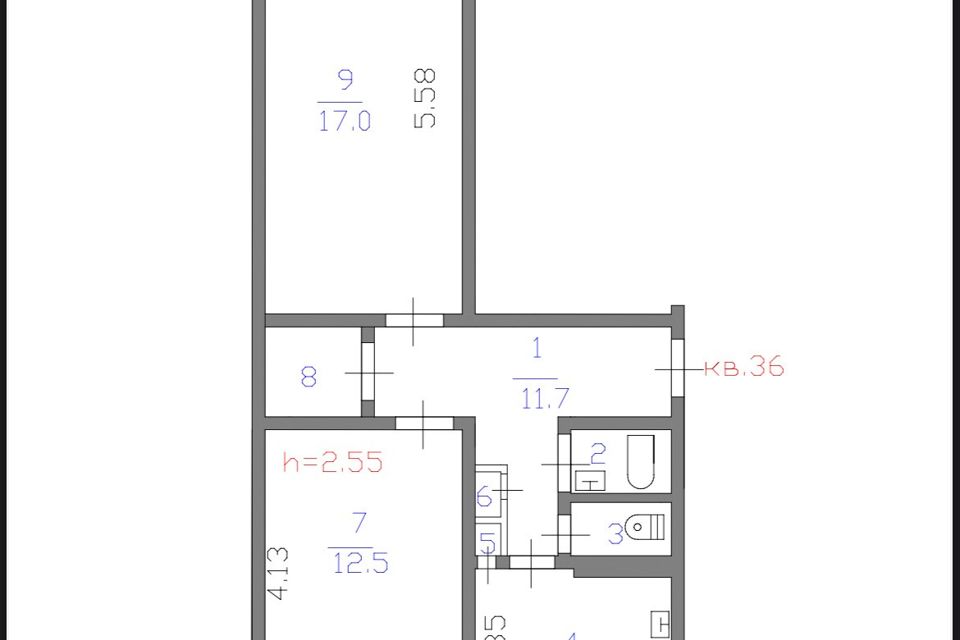 Продаётся 2-комнатная квартира, 58.8 м²
