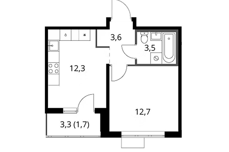 Продаётся 1-комнатная квартира, 33.8 м²