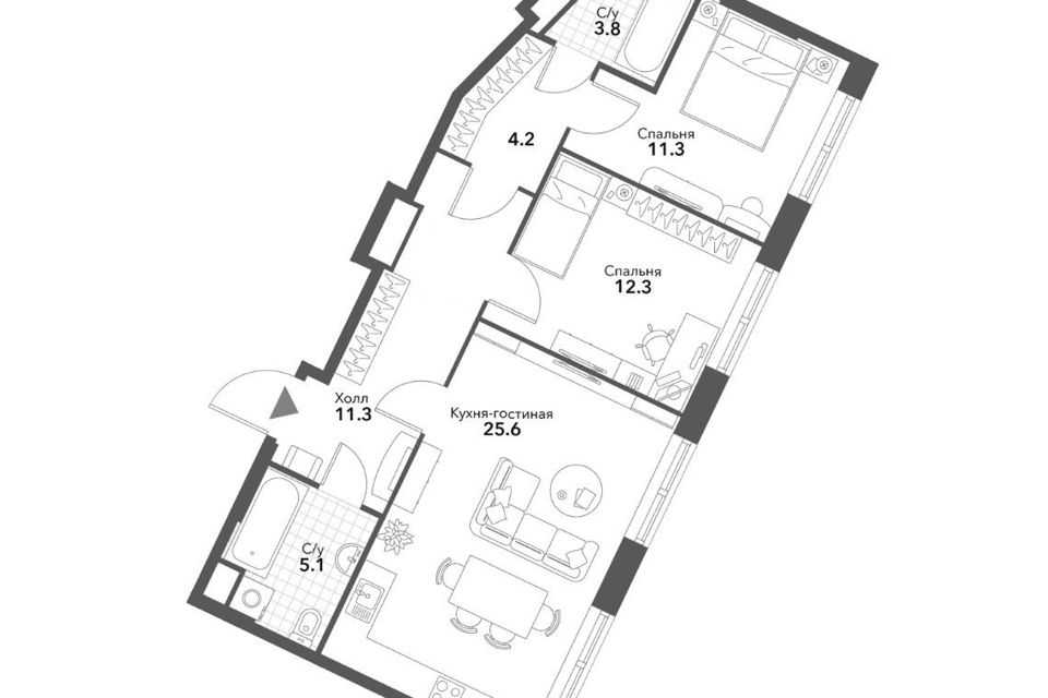 Продаётся 2-комнатная квартира, 73.6 м²