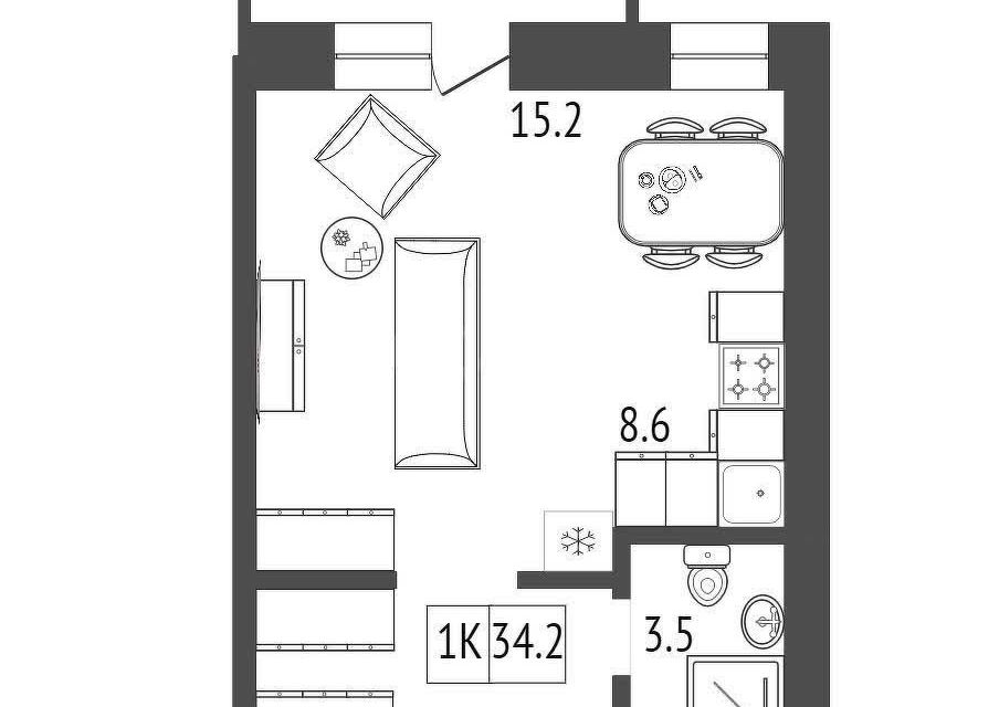 Продаётся студия, 33.8 м²