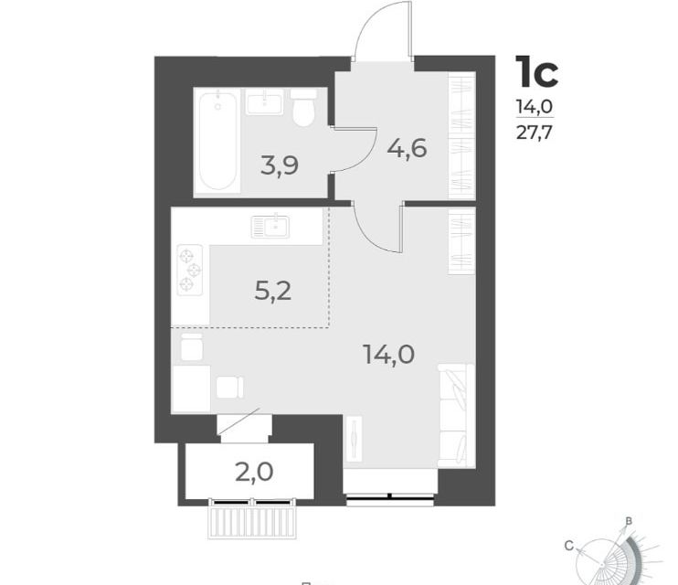 Продаётся студия, 27.7 м²