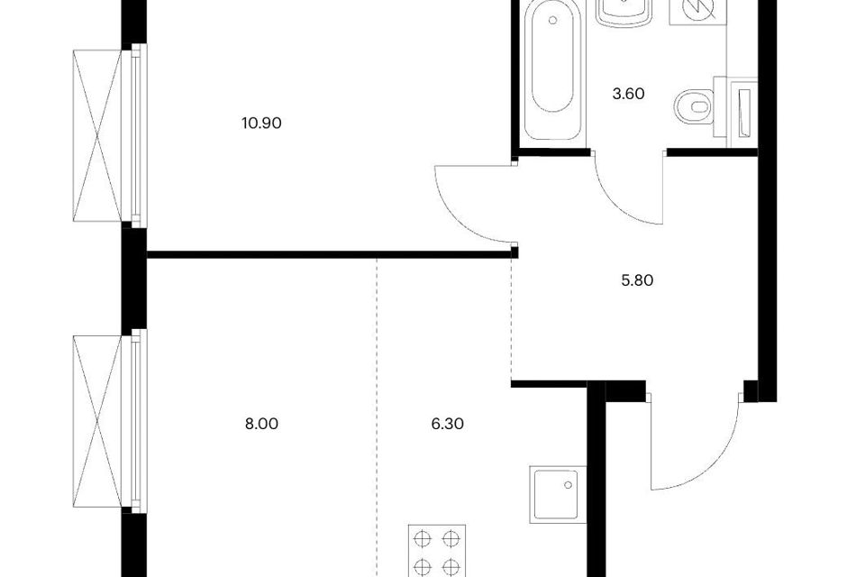 Продаётся 1-комнатная квартира, 34.6 м²
