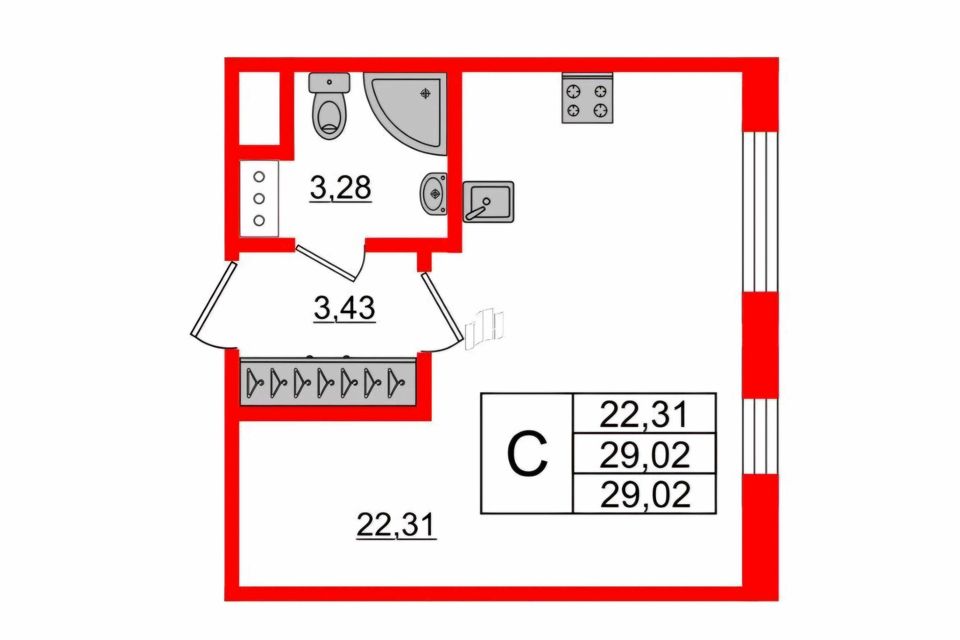 Продаётся студия, 29.2 м²