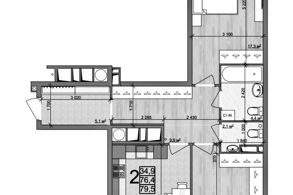 Продаётся 2-комнатная квартира, 80 м²