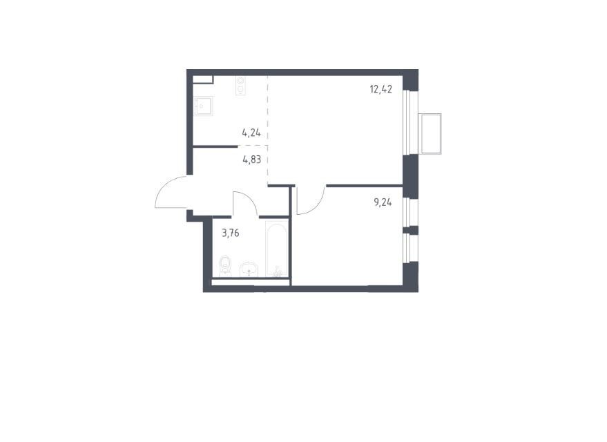 Продаётся 1-комнатная квартира, 34.49 м²