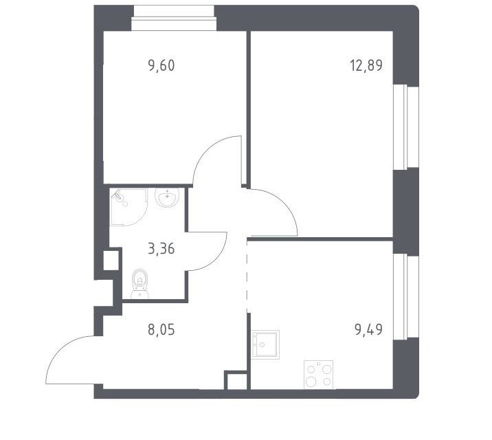 Продаётся 2-комнатная квартира, 43.39 м²