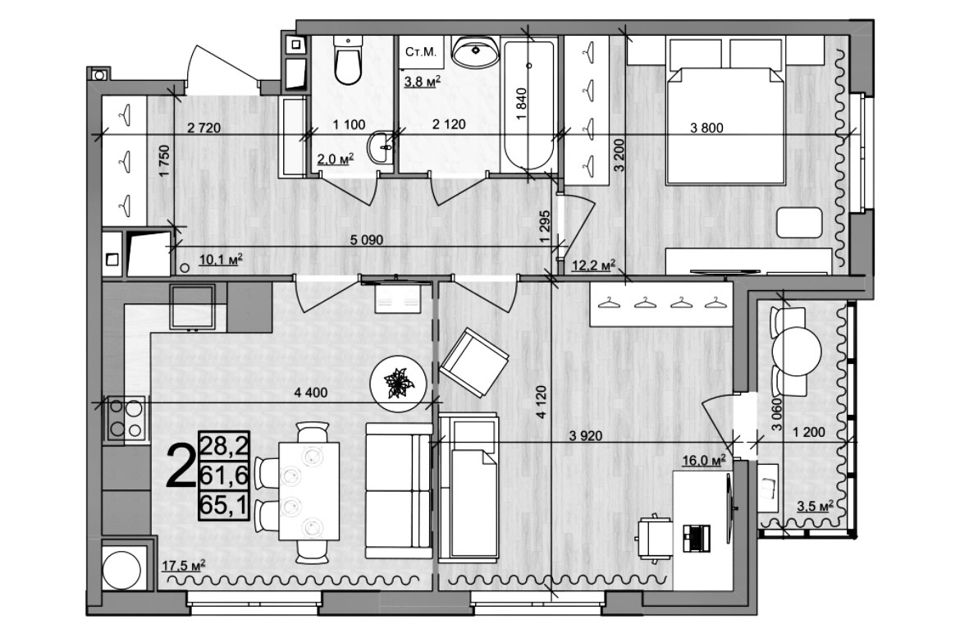 Продаётся 2-комнатная квартира, 66 м²