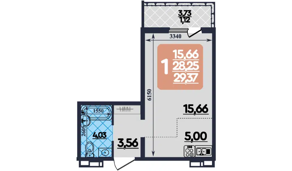 Продаётся студия, 29 м²