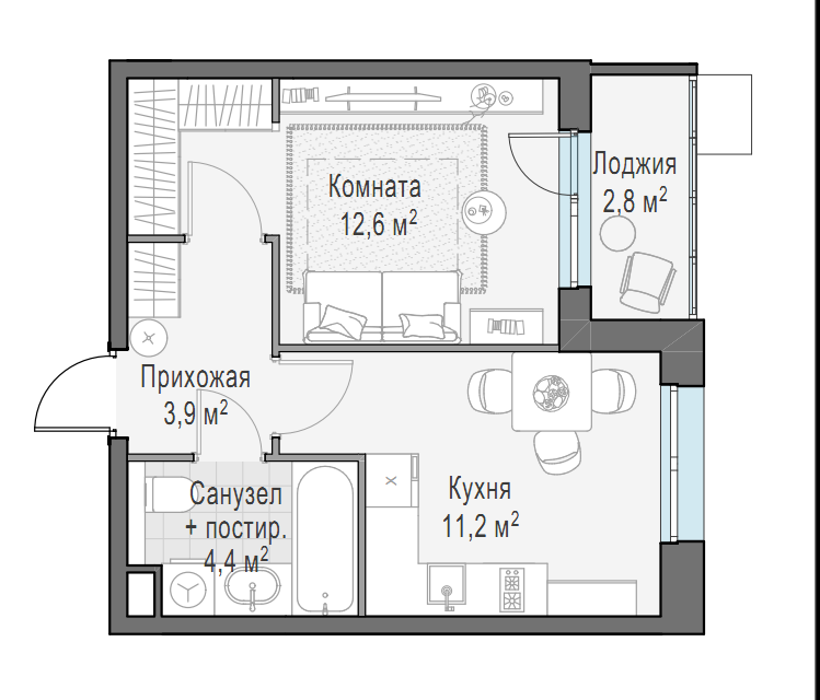 Продаётся 1-комнатная квартира, 34.9 м²