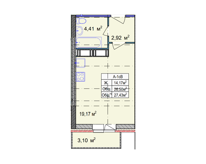 Продаётся студия, 27.43 м²