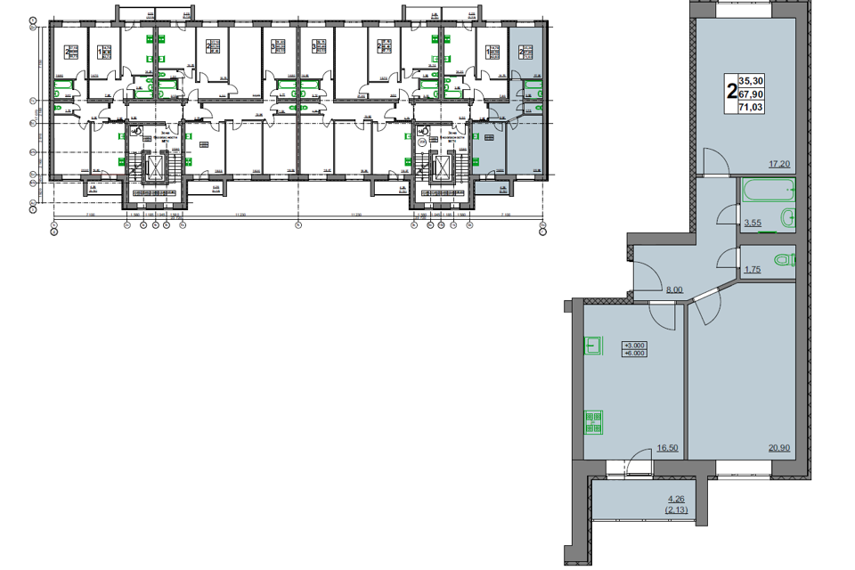 Продаётся 2-комнатная квартира, 70.14 м²