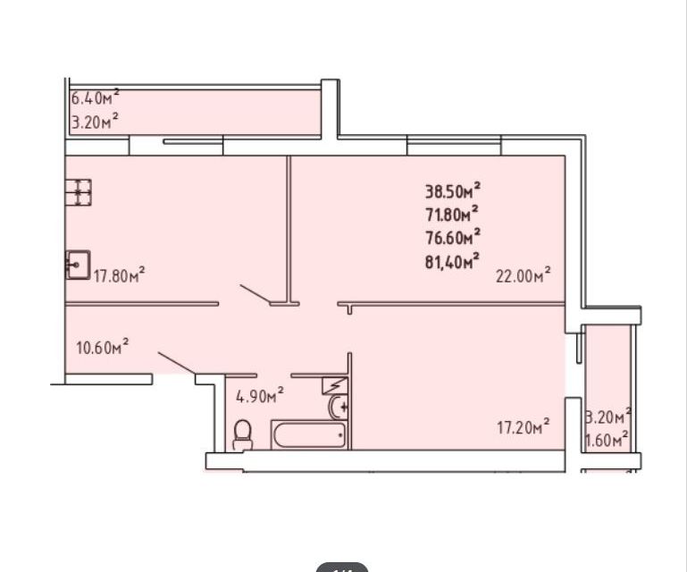 Продаётся 2-комнатная квартира, 76.6 м²