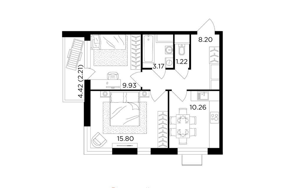 Продаётся 2-комнатная квартира, 50.6 м²