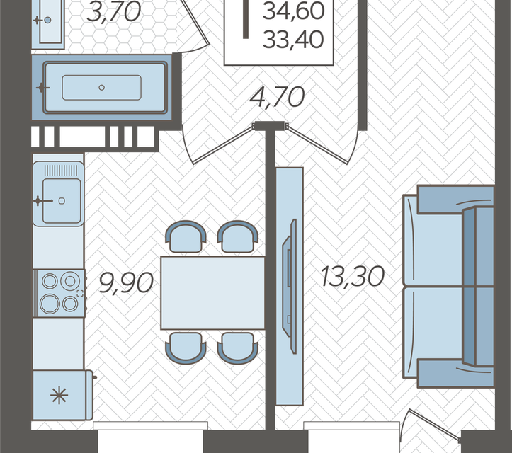 Продаётся 1-комнатная квартира, 34.6 м²