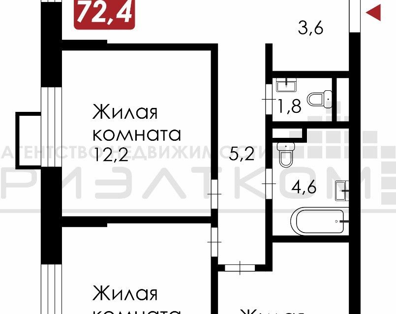 Продаётся 3-комнатная квартира, 72.4 м²
